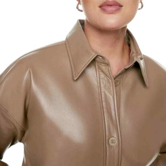 Women's Aritzia Babaton Pelli Hip Shirt Jacket Vegan Leather Constant Camel M - Picture 4 of 16
